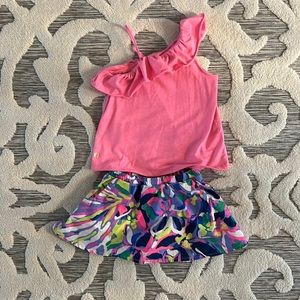 Lilly Pulitzer Small (4-5) one shoulder ruffle top and tropical skort